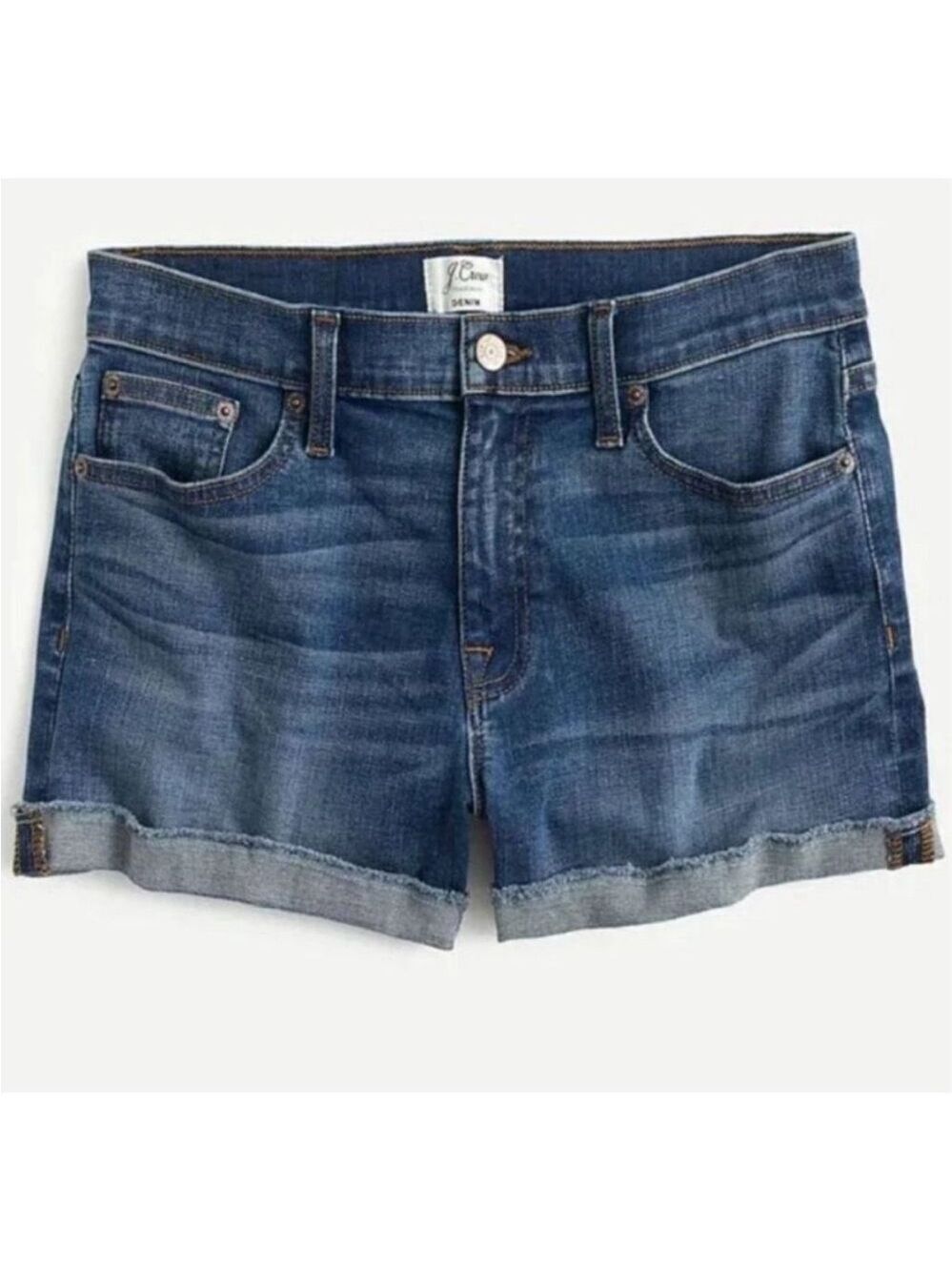J Crew Merrill Cut Off Folded Cuff Denim Jean Shorts Size 26 Medium Wash Stretch